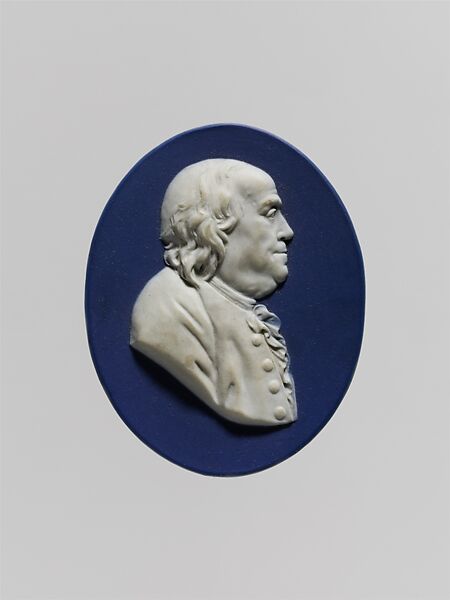 Medallion of Benjamin Franklin, Probably designed by Jean Jacques Caffiéri (French, Paris 1725–1792 Paris), Earthenware, British 