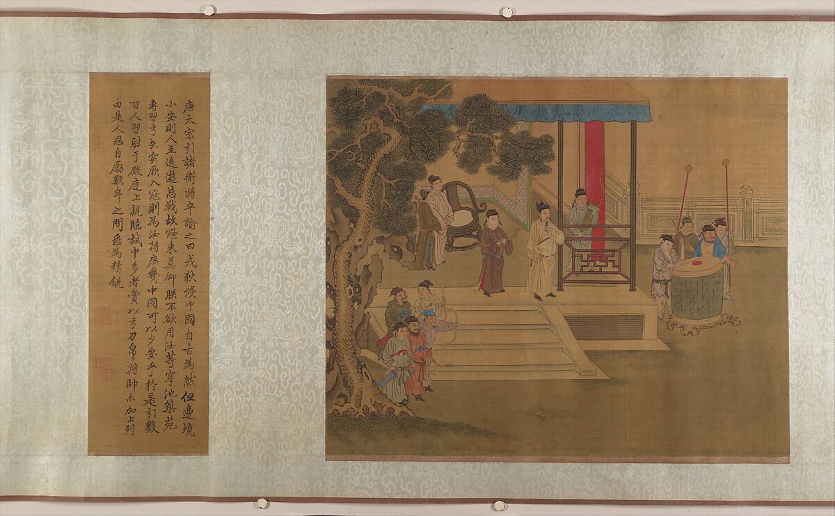 Family Training, Unidentified artist, Ten panels mounted as a handscroll; ink and color on silk, China