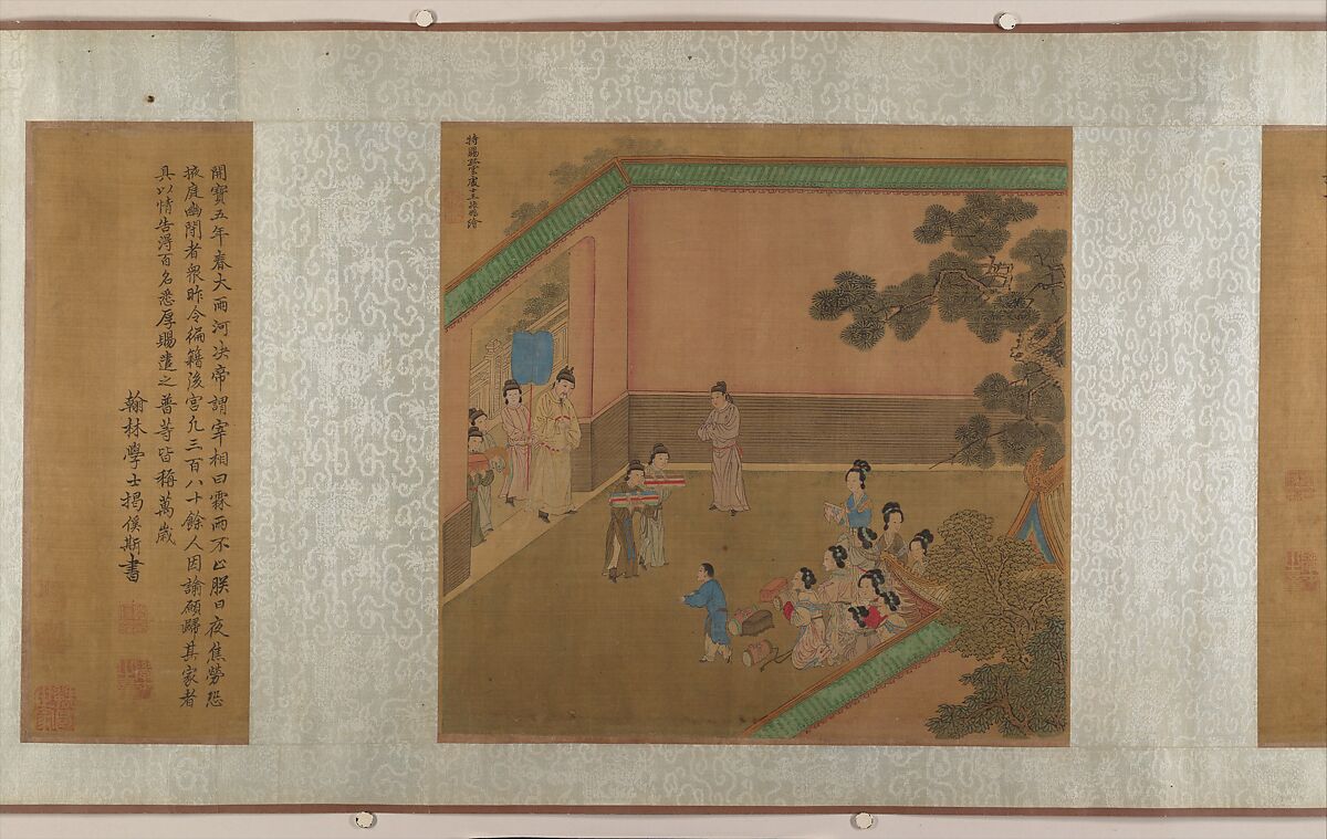 Family Training, Unidentified artist, Ten panels mounted as a handscroll; ink and color on silk, China