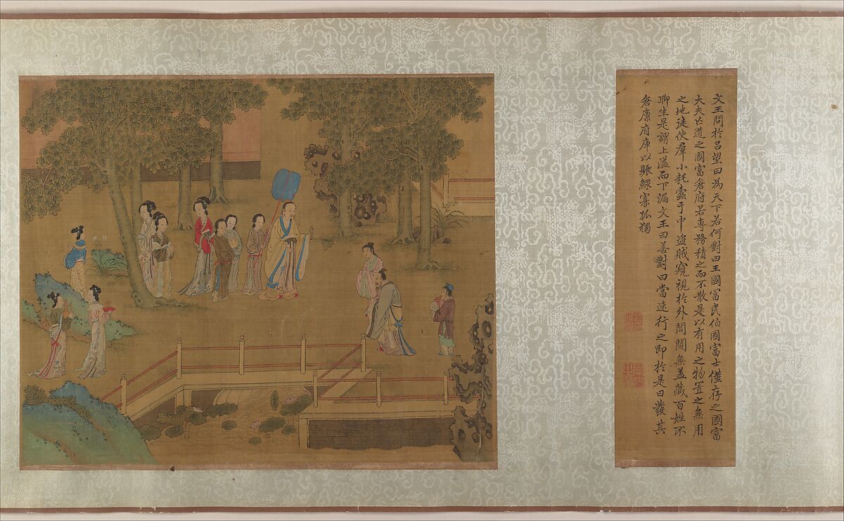 Family Training, Unidentified artist, Ten panels mounted as a handscroll; ink and color on silk, China