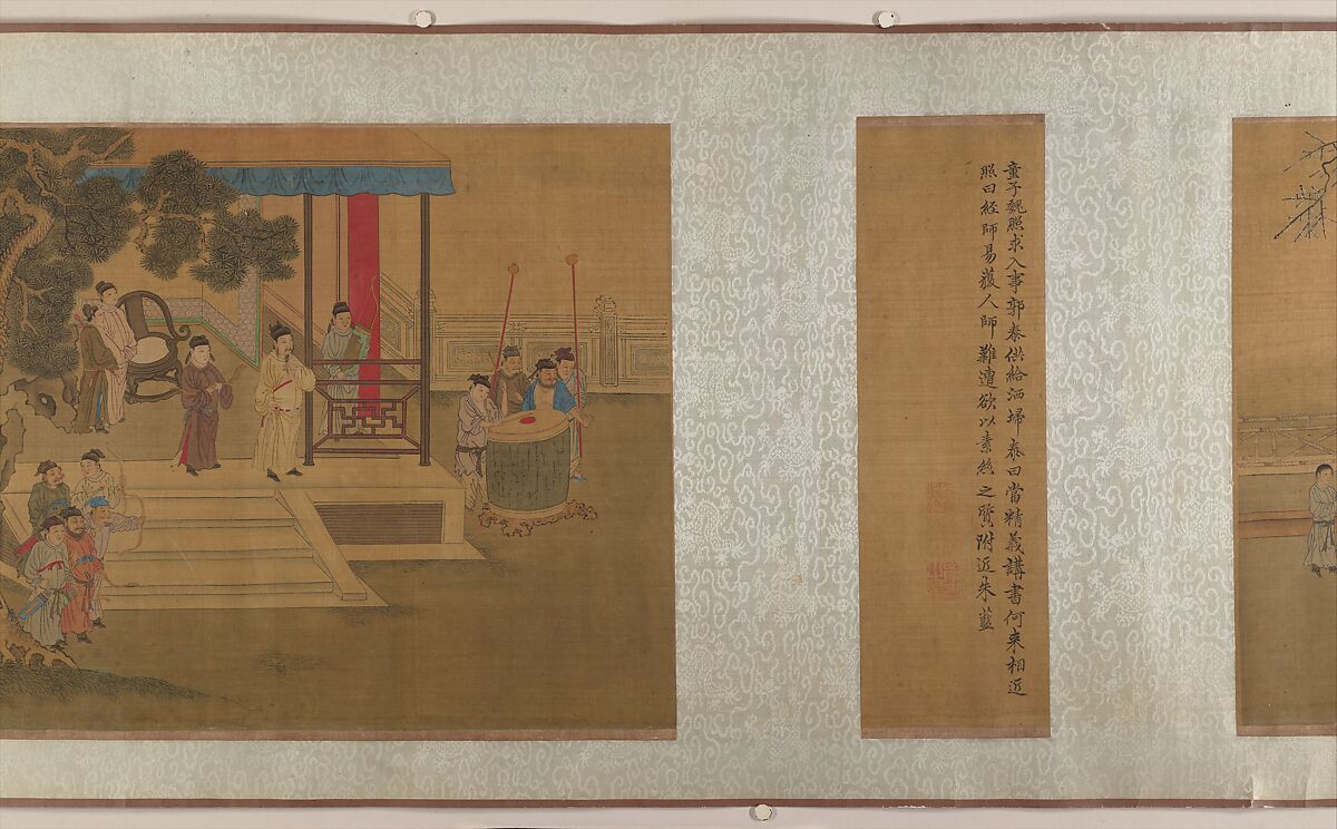 Family Training, Unidentified artist, Ten panels mounted as a handscroll; ink and color on silk, China