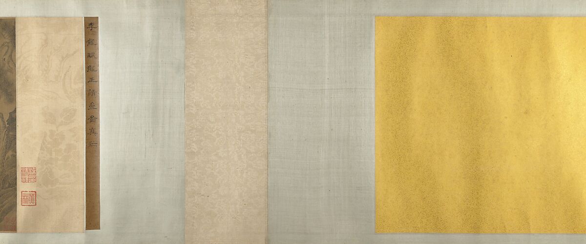 Buddhist luohans crossing the sea to the palace of the dragon king, Unidentified artist  , fake signature of Li Gonglin (ca. 1041–1106), Handscroll; ink on silk, China