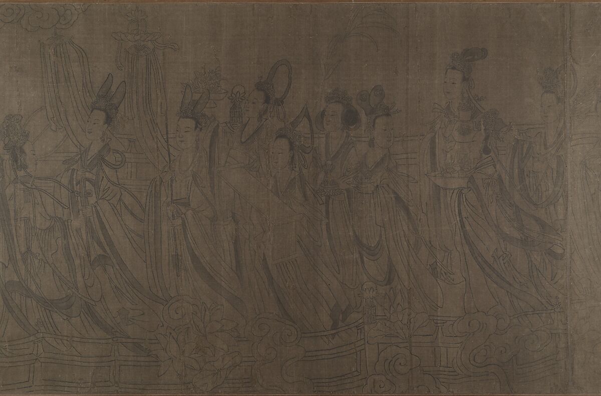 The Five Rulers at the New Year's Reception, Unidentified artist, Handscroll; ink and color on silk, China