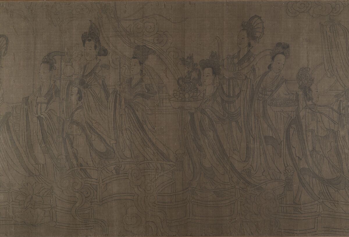 The Five Rulers at the New Year's Reception, Unidentified artist, Handscroll; ink and color on silk, China