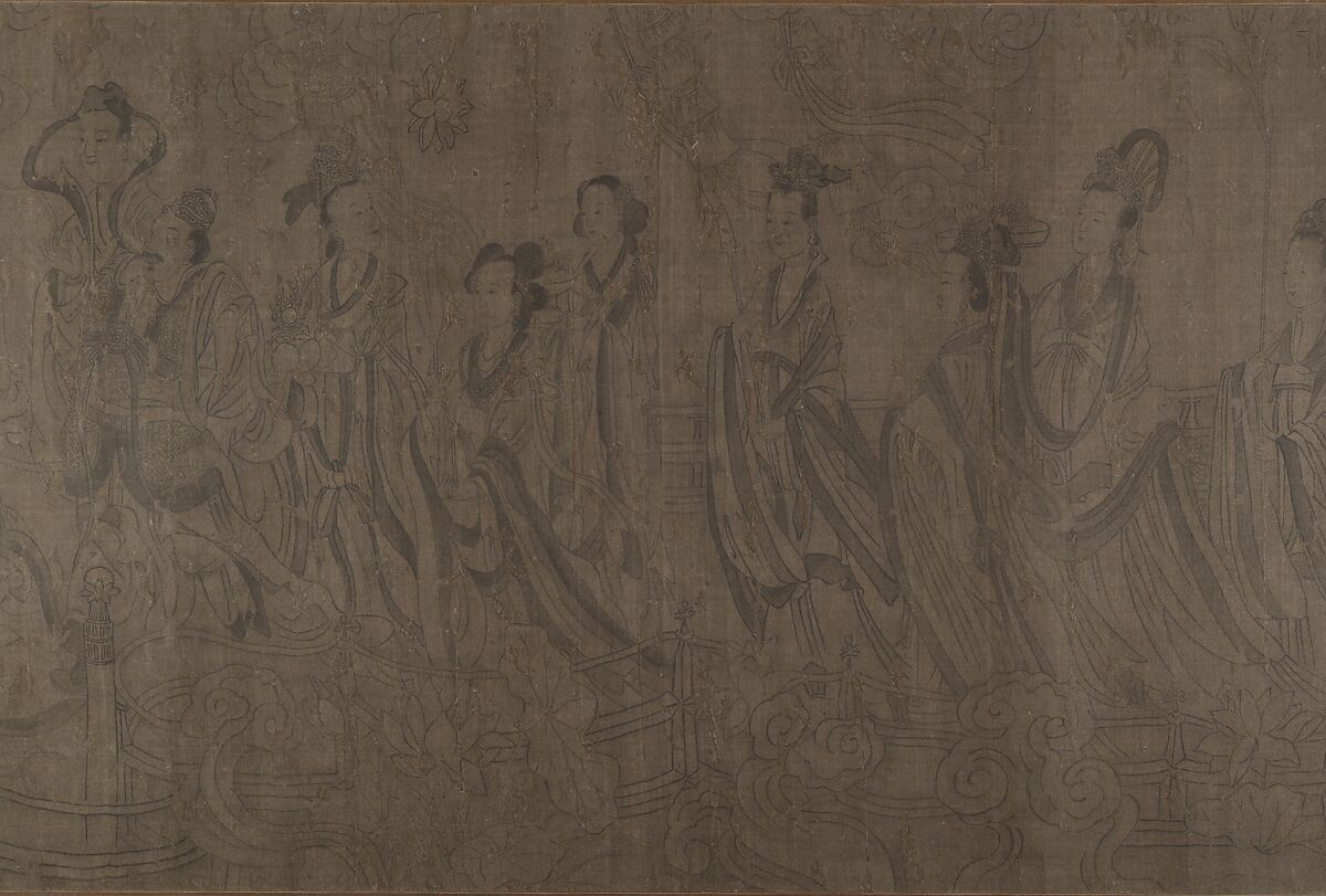 The Five Rulers at the New Year's Reception, Unidentified artist, Handscroll; ink and color on silk, China