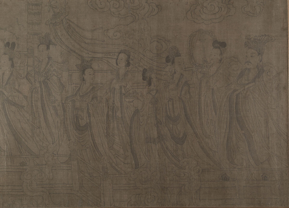 The Five Rulers at the New Year's Reception, Unidentified artist, Handscroll; ink and color on silk, China 