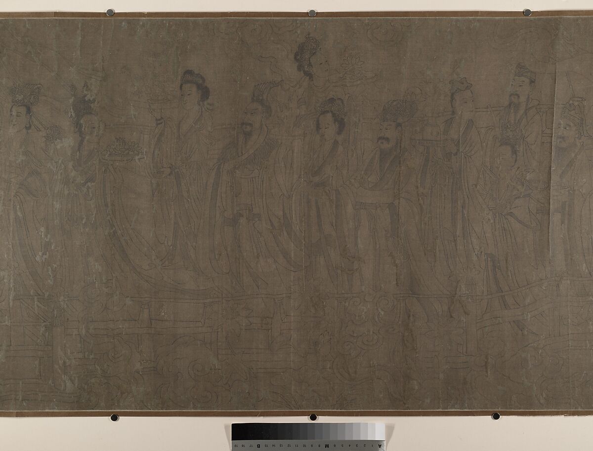Five Rulers at New Year's Reception, Unidentified artist, Handscroll; ink and color on silk, China