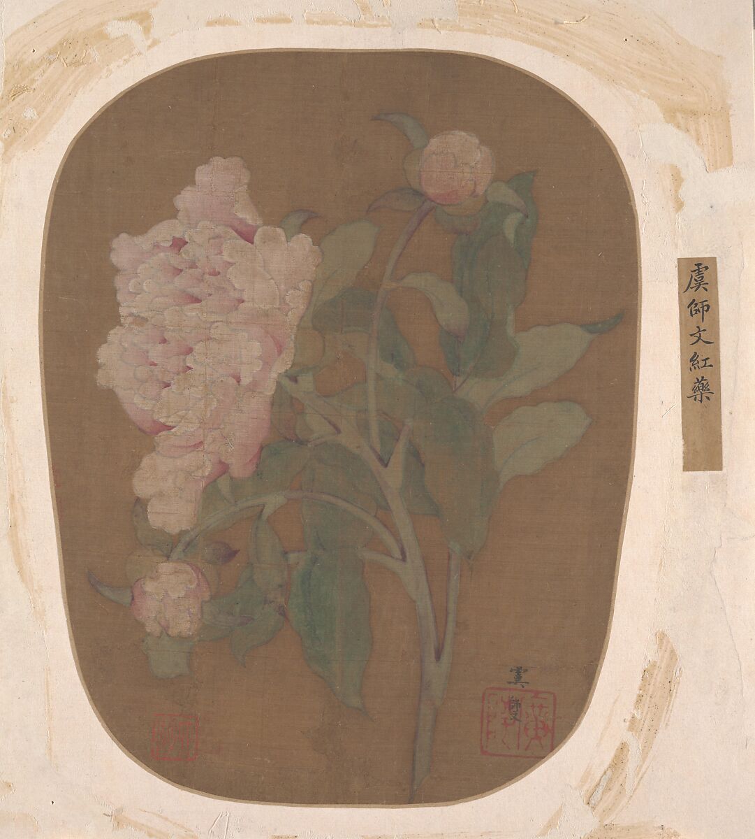 Peony Flower and Leaves, Unidentified artist, Album leaf; ink and color on silk, China 