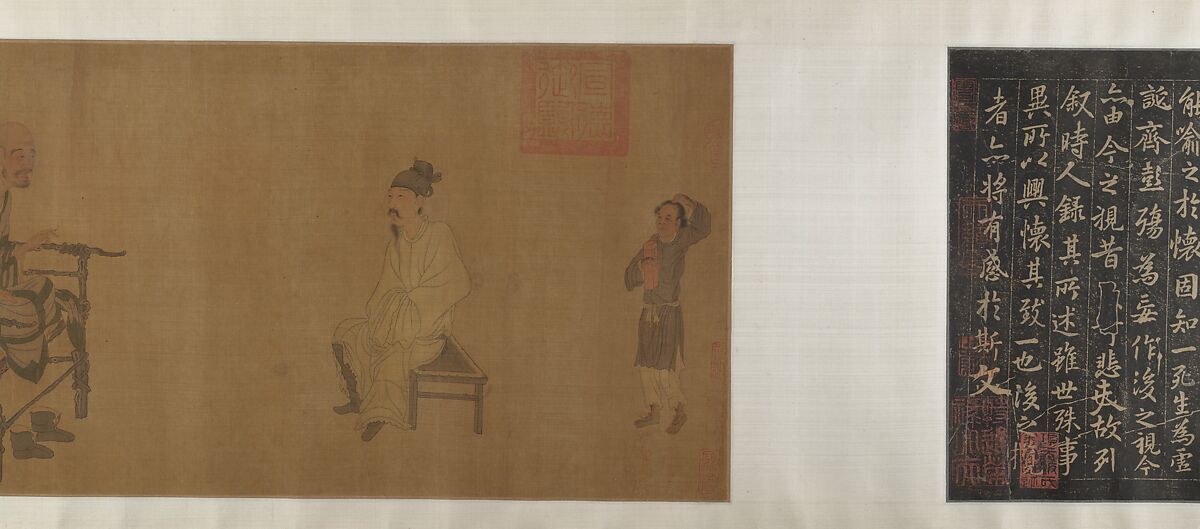 Xiao Yi Obtaining the Lanting Manuscript from the Monk Biancai, Unidentified artist, Handscroll; ink and color on silk, China