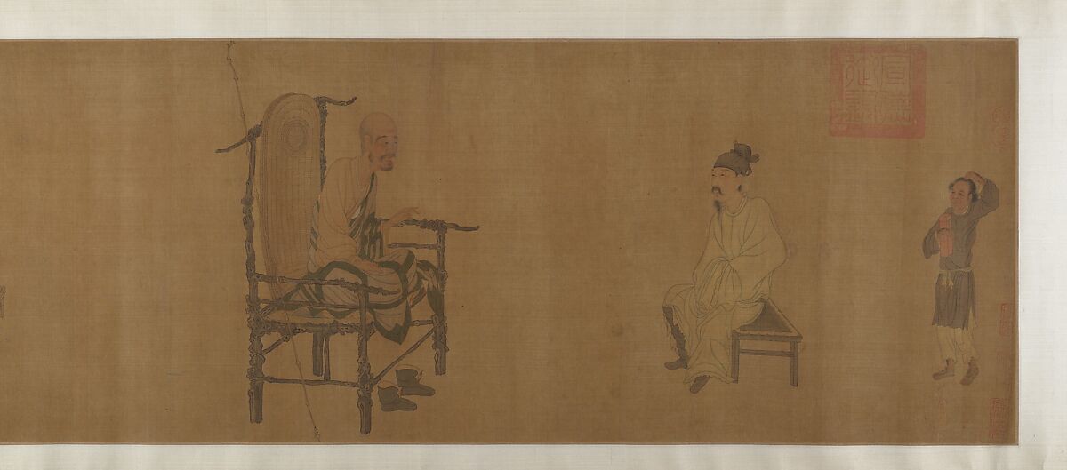 Xiao Yi Obtaining the Lanting Manuscript from the Monk Biancai, Unidentified artist, Handscroll; ink and color on silk, China