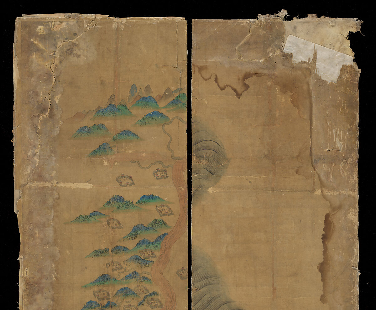 Map of China, Unidentified artist Chinese, Eight hanging scrolls; ink and color on silk, China