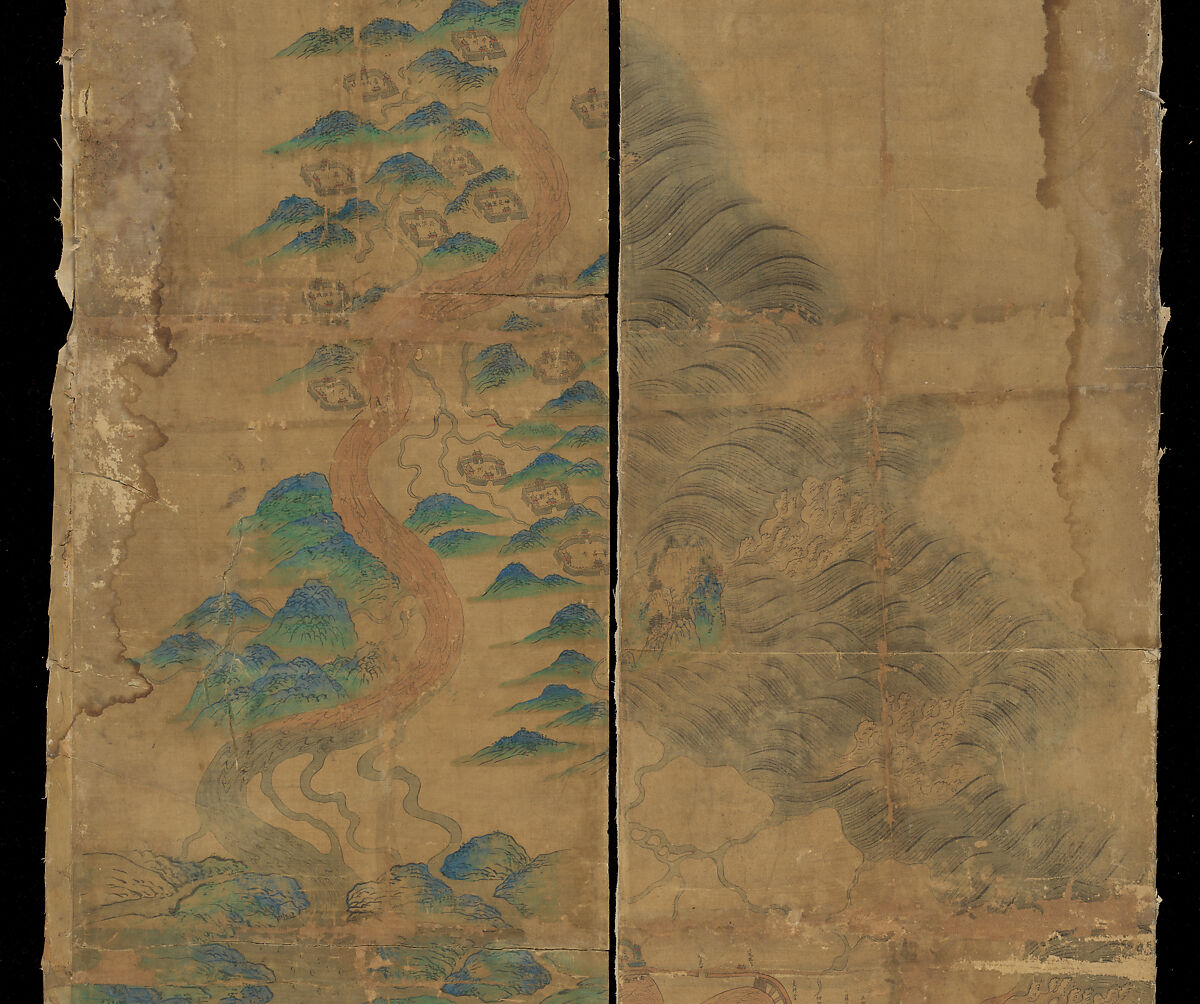 Map of China, Unidentified artist Chinese, Eight hanging scrolls; ink and color on silk, China