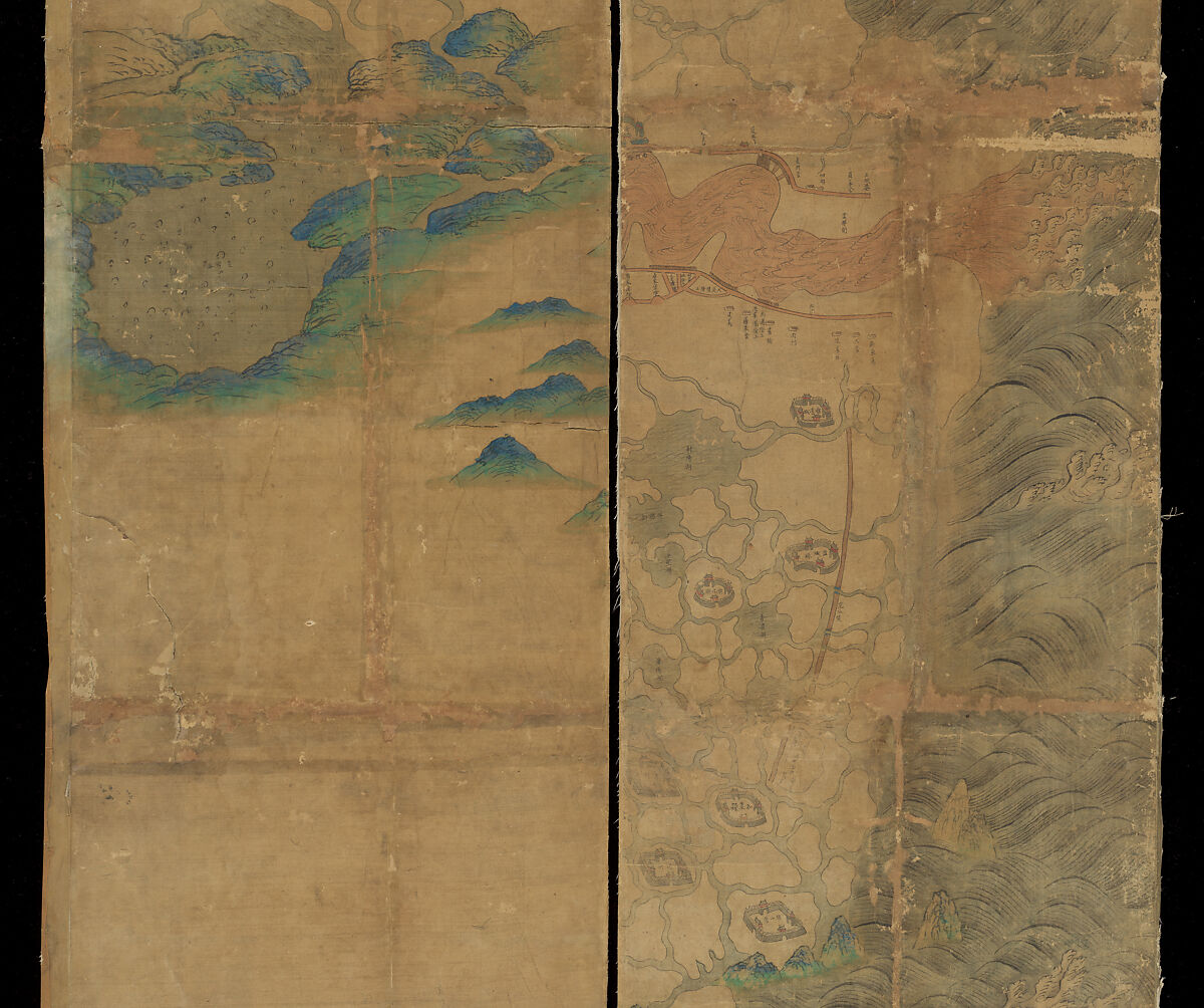 Map of China, Unidentified artist Chinese, Eight hanging scrolls; ink and color on silk, China