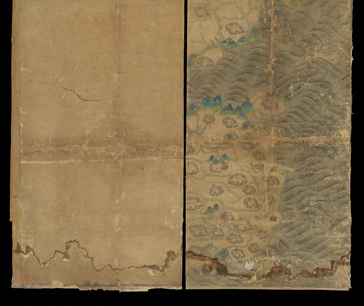 Map of China, Unidentified artist Chinese, Eight hanging scrolls; ink and color on silk, China