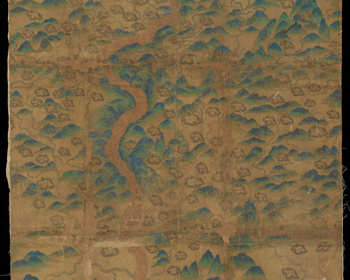 Map of China, Unidentified artist Chinese, Eight hanging scrolls; ink and color on silk, China
