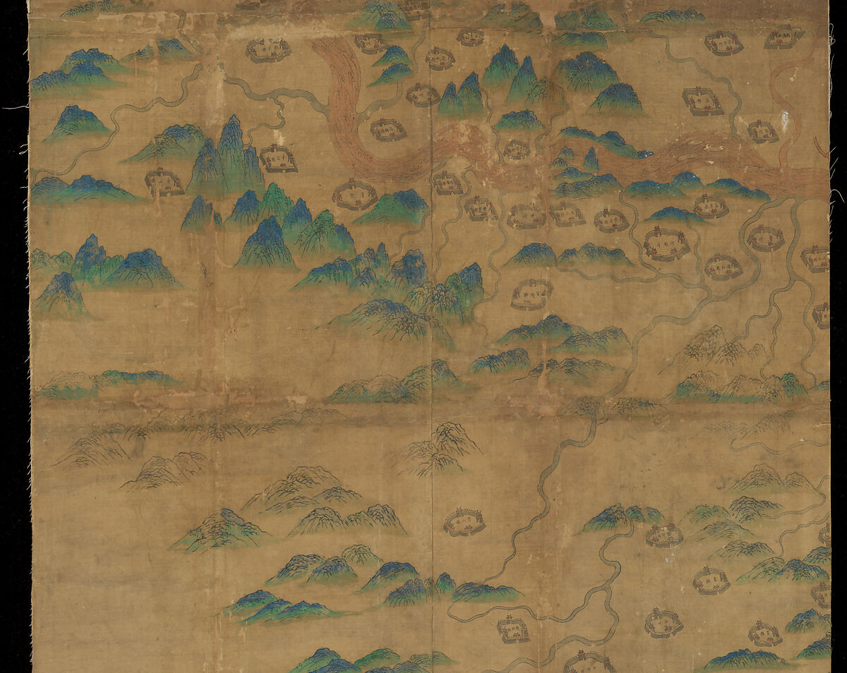 Map of China, Unidentified artist Chinese, Eight hanging scrolls; ink and color on silk, China
