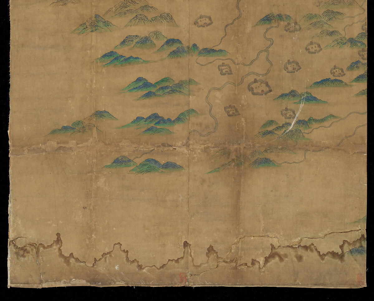 Map of China, Unidentified artist Chinese, Eight hanging scrolls; ink and color on silk, China
