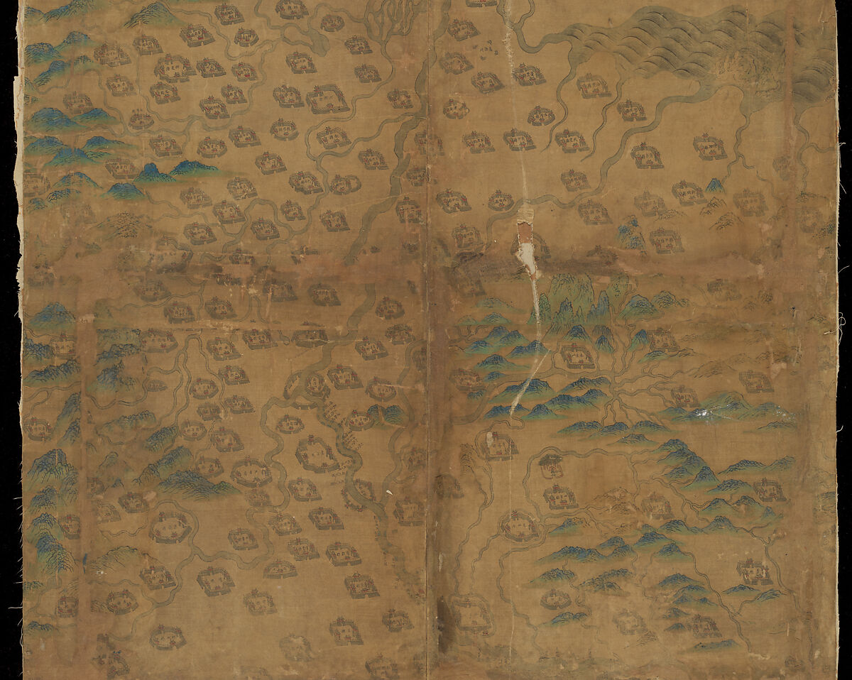 Map of China, Unidentified artist Chinese, Eight hanging scrolls; ink and color on silk, China