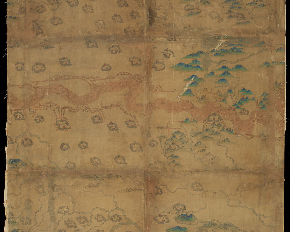 Map of China, Unidentified artist Chinese, Eight hanging scrolls; ink and color on silk, China