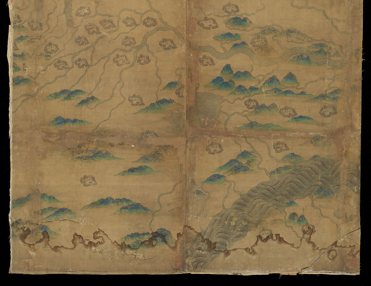 Map of China, Unidentified artist Chinese, Eight hanging scrolls; ink and color on silk, China