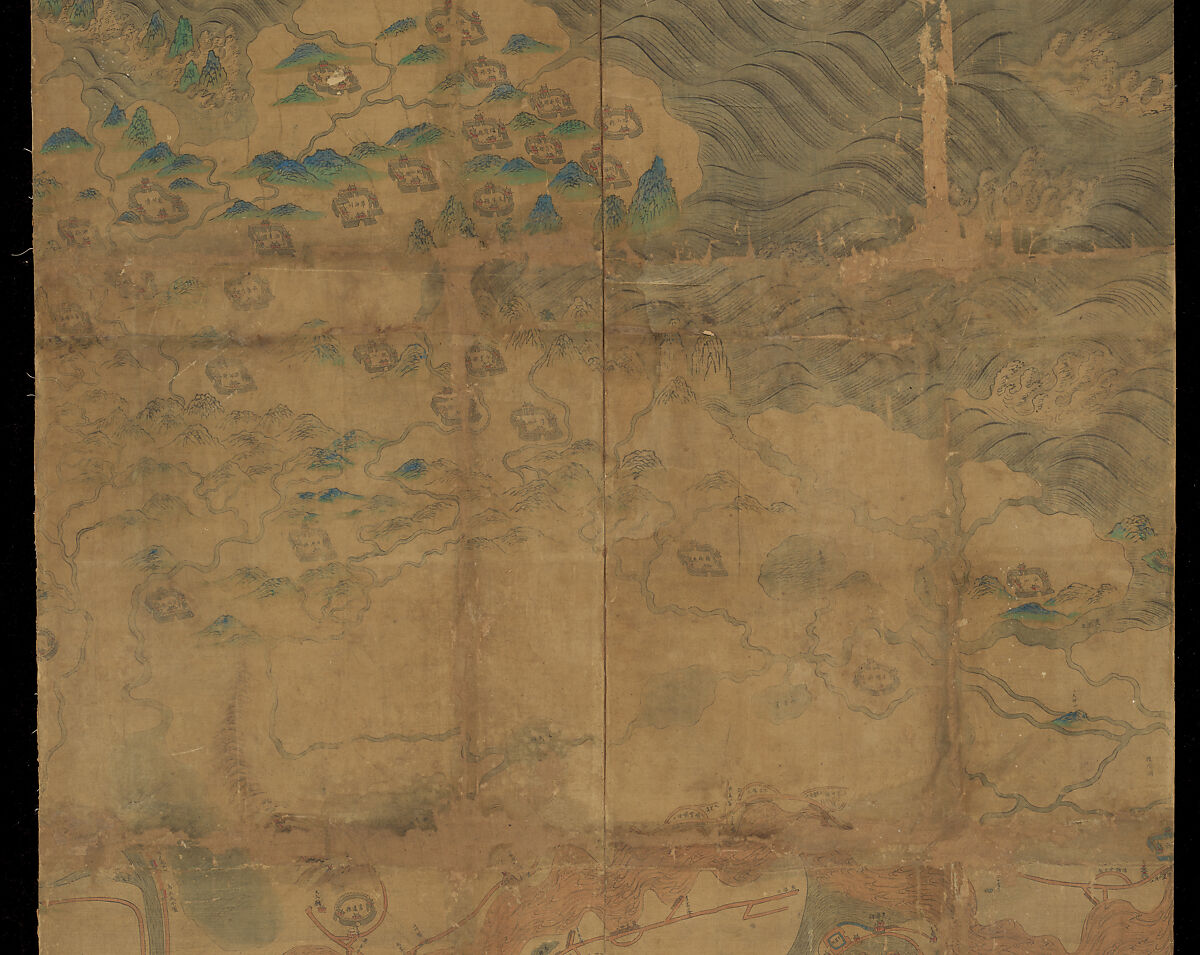 Map of China, Unidentified artist Chinese, Eight hanging scrolls; ink and color on silk, China