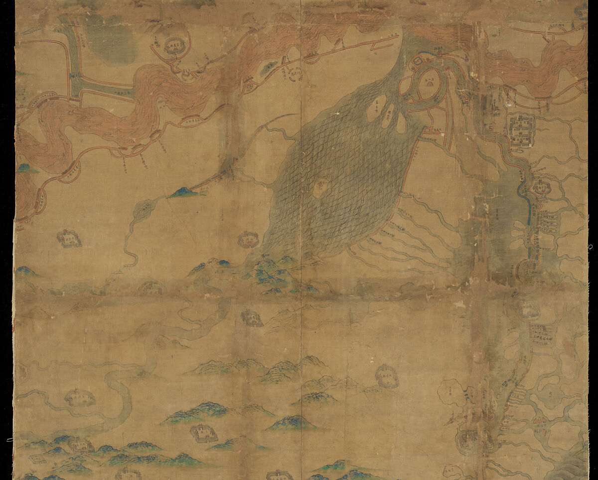 Map of China, Unidentified artist Chinese, Eight hanging scrolls; ink and color on silk, China