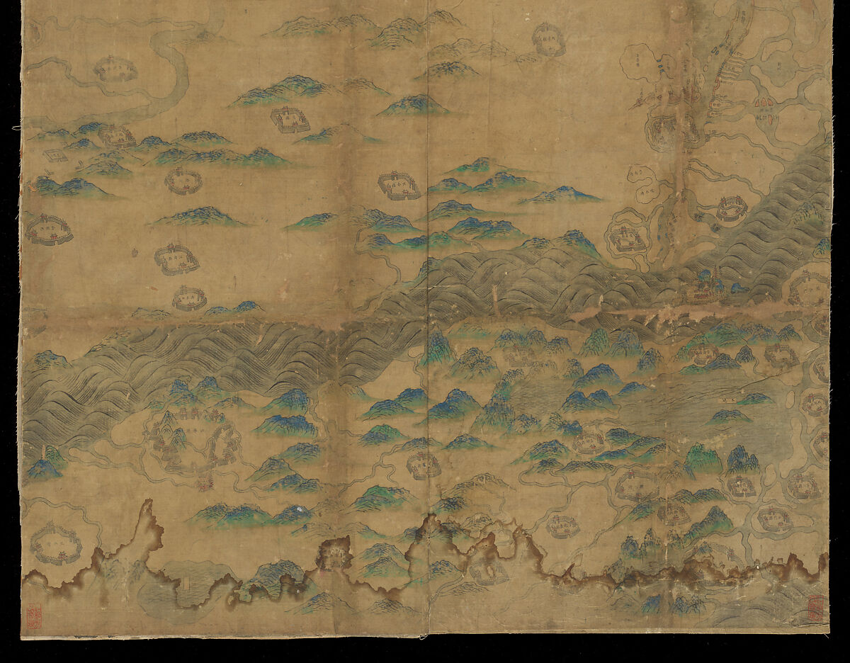 Map of China, Unidentified artist Chinese, Eight hanging scrolls; ink and color on silk, China