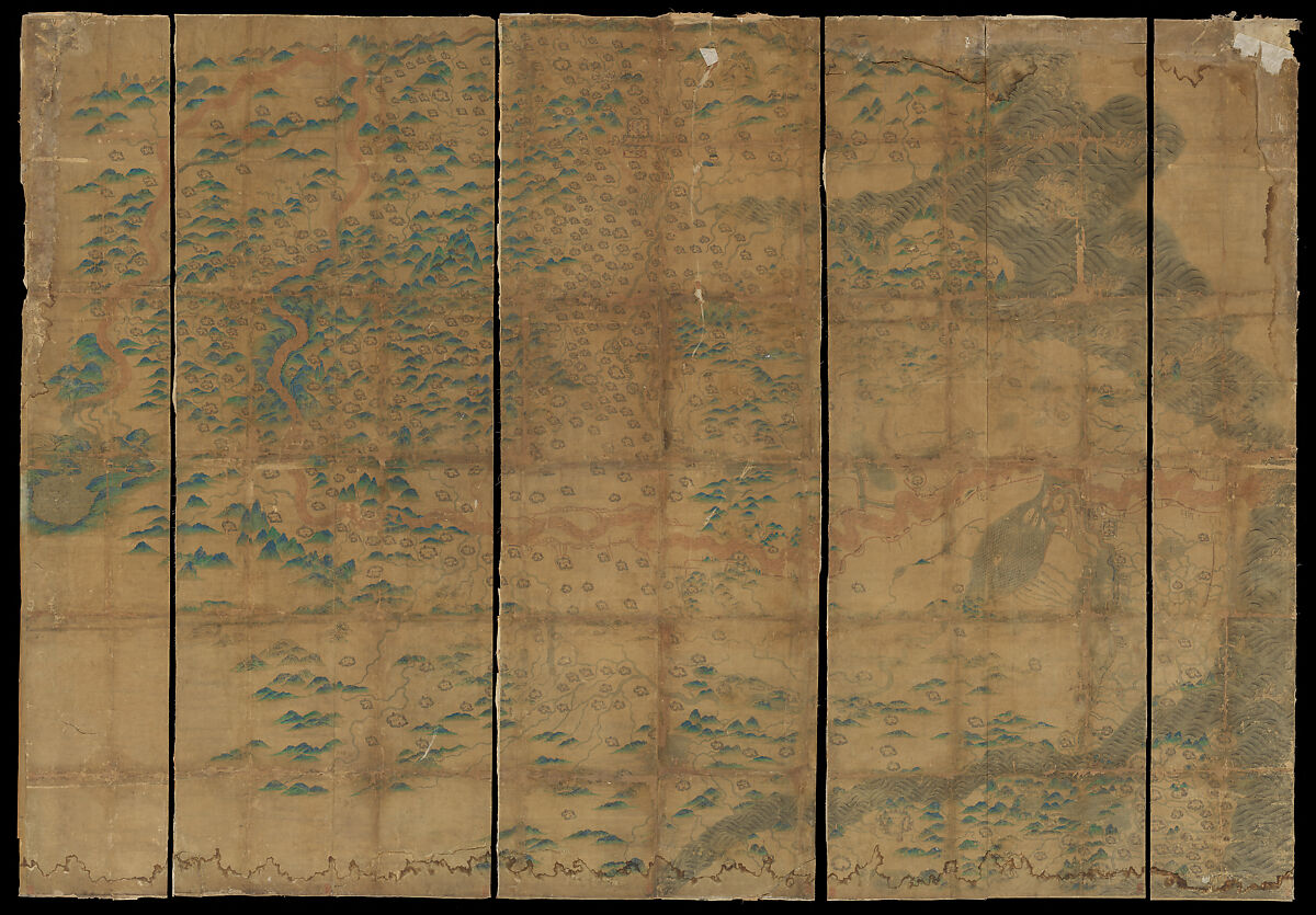 Map of China, Unidentified artist Chinese, Eight hanging scrolls; ink and color on silk, China 