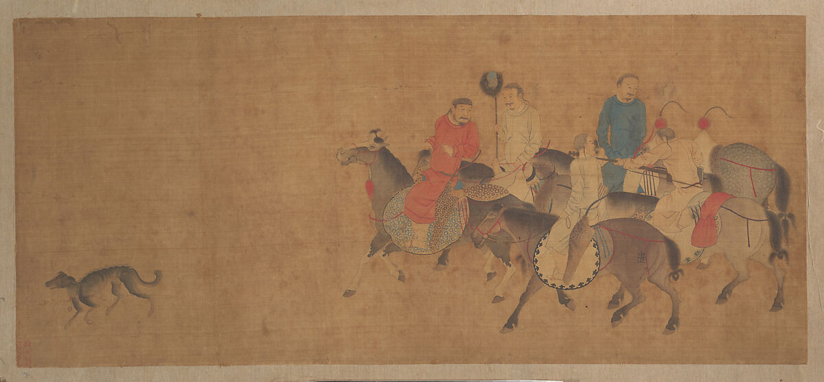 Horsemen with Dog, Unidentified artist, Painting; ink and color on silk, China 