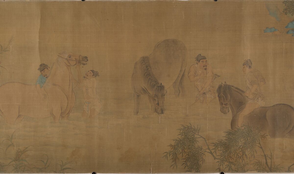 Washing Horses in a River, Unidentified artist, Handscroll; ink and color on silk, China