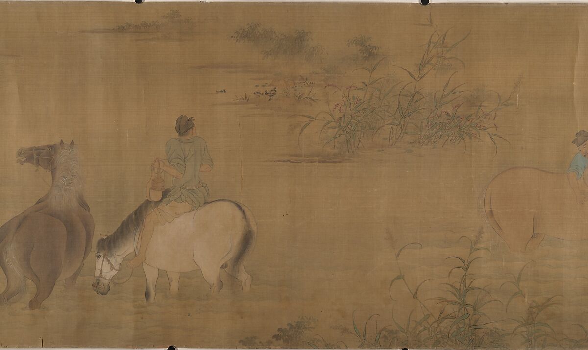 Washing Horses in a River, Unidentified artist, Handscroll; ink and color on silk, China