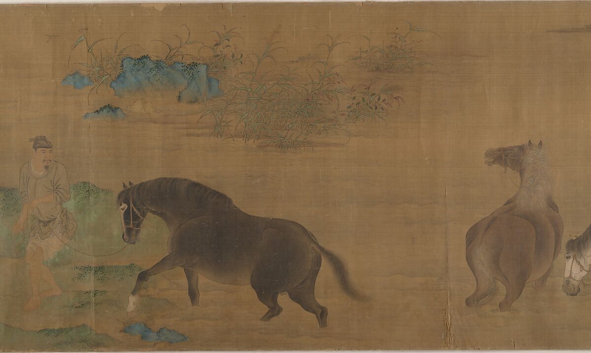 Washing Horses in a River, Unidentified artist, Handscroll; ink and color on silk, China