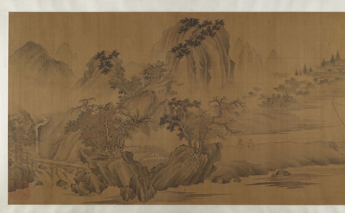A Secluded Fishing Village, Unidentified artist, Handscroll; ink and color on silk, China