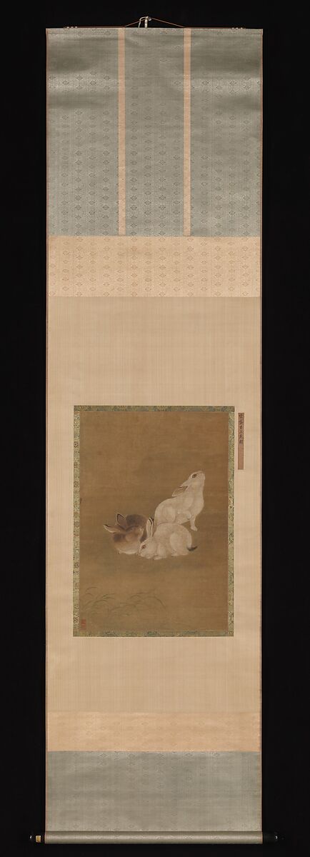 Three Rabbits, Unidentified artist, Hanging scroll; ink and color on silk, China