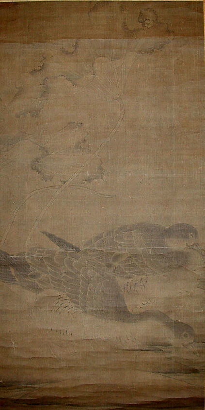 Geese and Lotus Leaves, Unidentified artist, Hanging scroll; ink on silk, China 