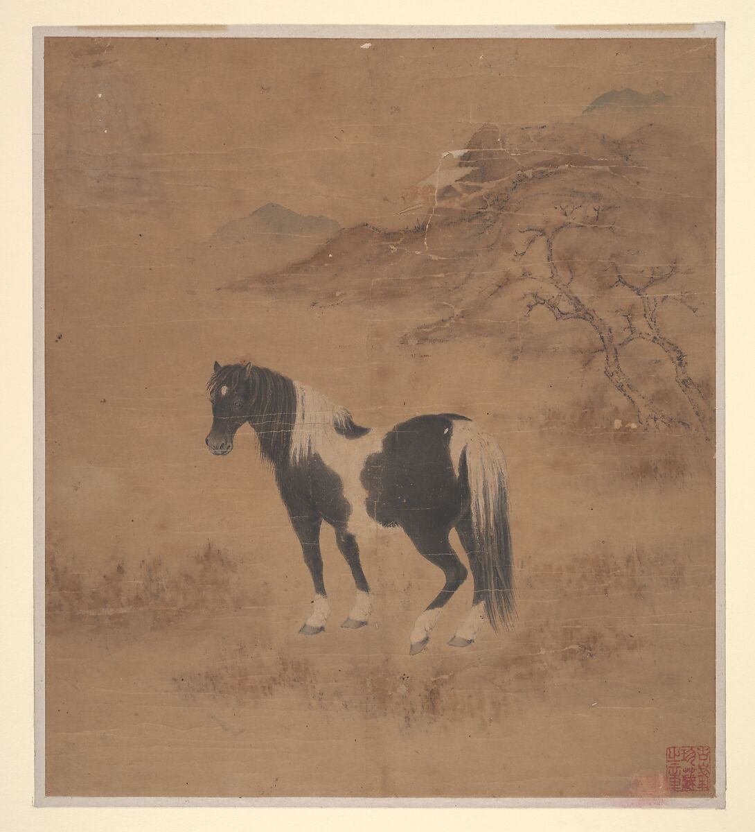 Horse and Landscape, Unidentified artist, Album leaf; color on silk, China 