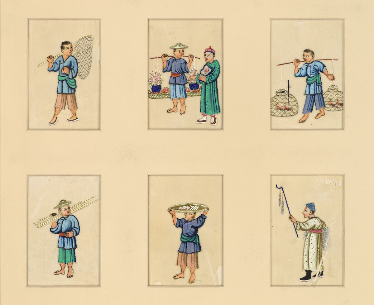 Cake Vendor, Leaf; color on rice paper, China