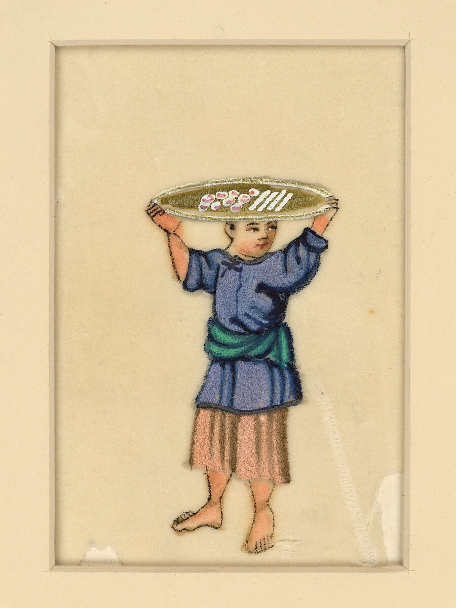 Cake Vendor, Leaf; color on rice paper, China