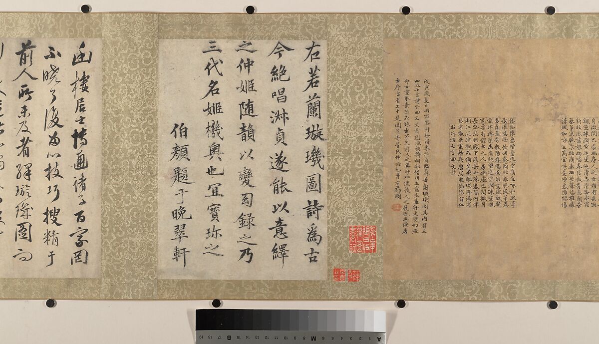 Lady Su Hui and Her Verse Puzzle, In the style of Qiu Ying (Chinese, ca. 1495–1552), Handscroll; ink and color on silk, China