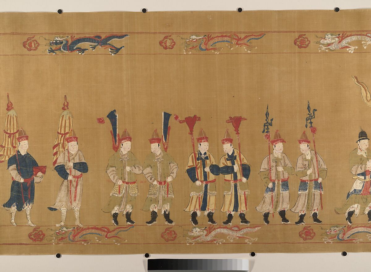 Canonization scroll of Li Zhong, Unidentified artist (17th century), Handscroll; ink color, and gold on silk, China