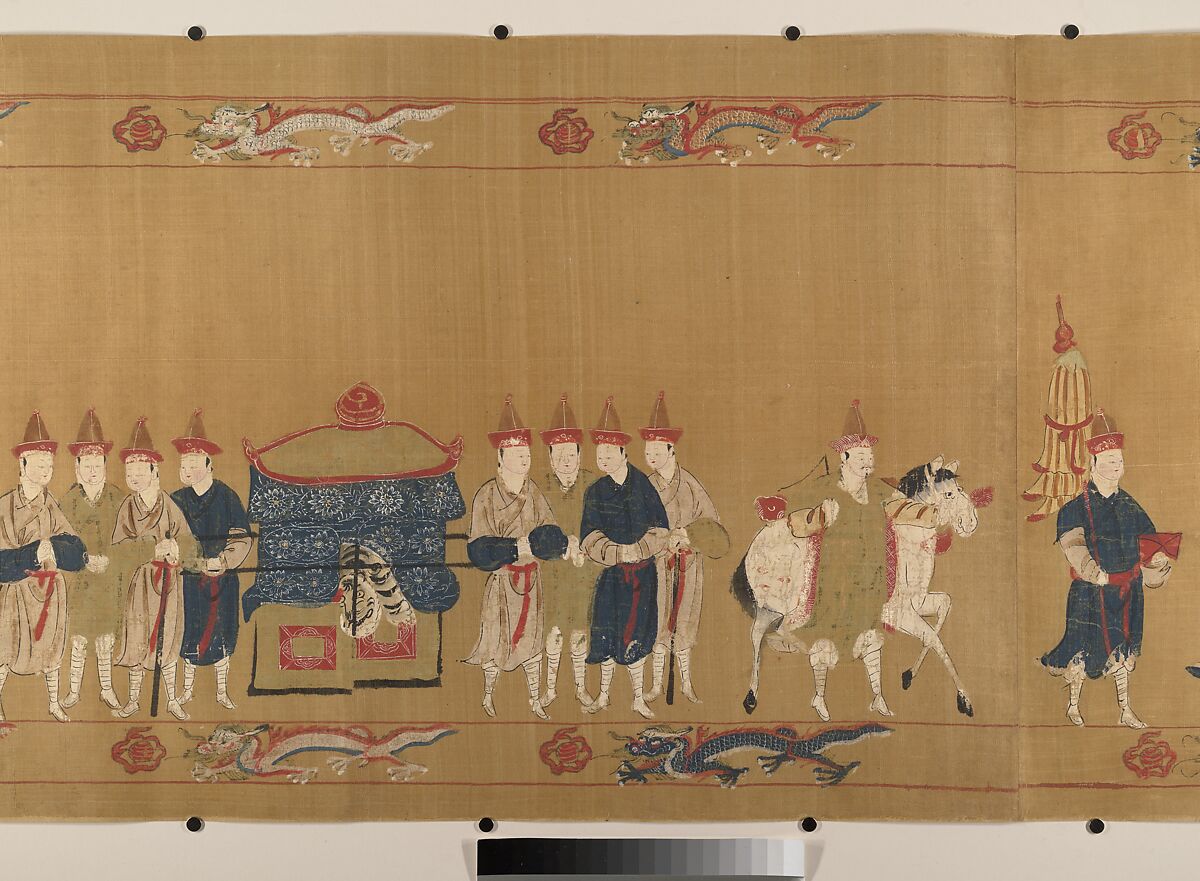 Canonization scroll of Li Zhong, Unidentified artist (17th century), Handscroll; ink color, and gold on silk, China