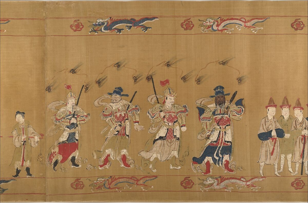 Canonization scroll of Li Zhong, Unidentified artist (17th century), Handscroll; ink color, and gold on silk, China