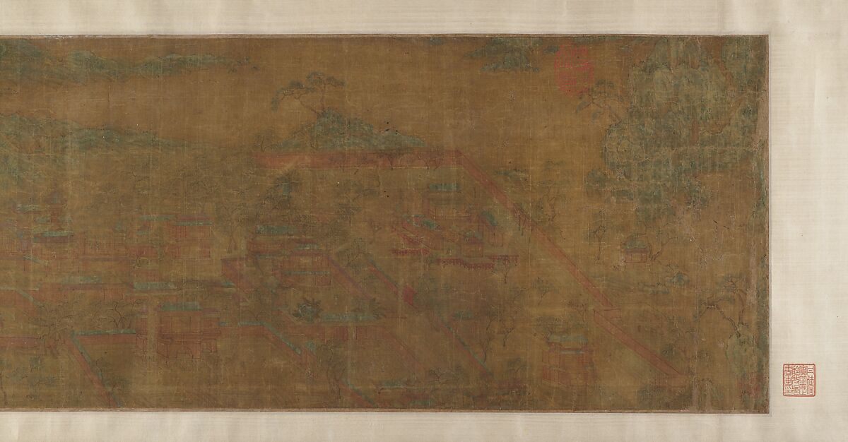 Landscape of Qin Palaces, Unidentified artist, Handscroll; ink and color on silk, China