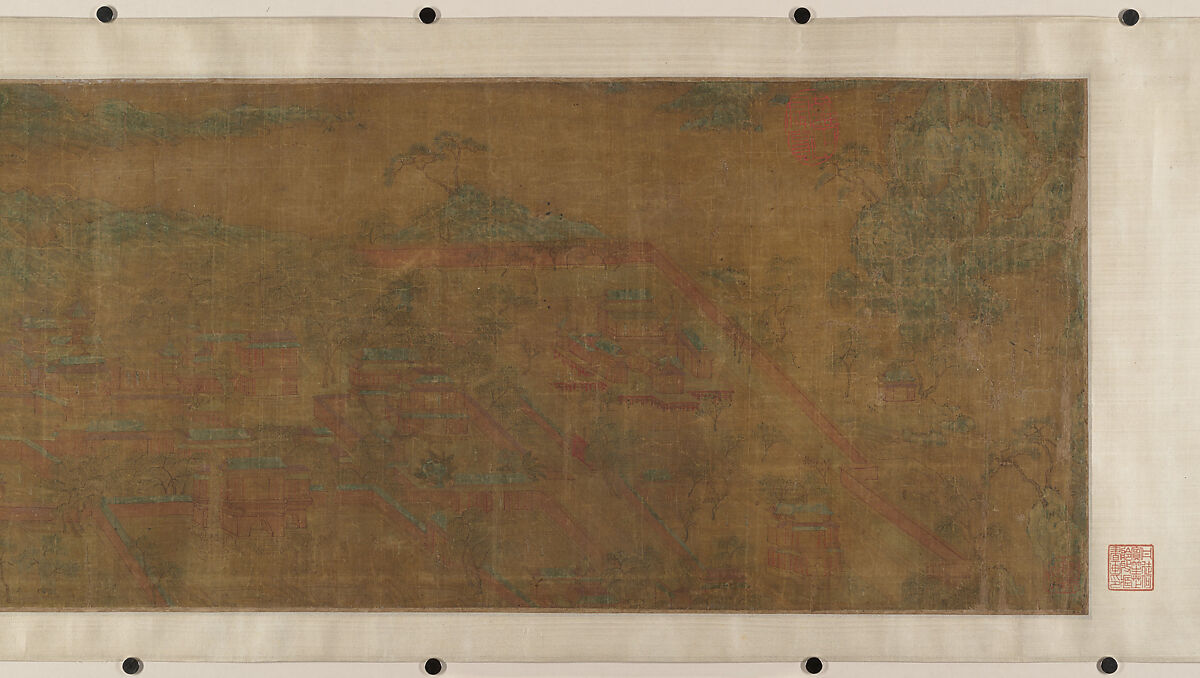 Landscape of Qin Palaces, Unidentified artist, Handscroll; ink and color on silk, China 