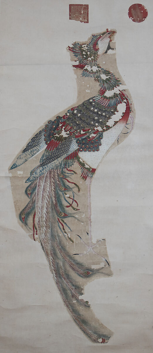 Phoenix (Fenghuang), Unidentified artist, Ink and color on paper, framed, China 