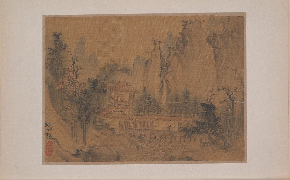 Landscape, Fan Hong, Miniature from album of eleven paintings; ink and color on silk, China 