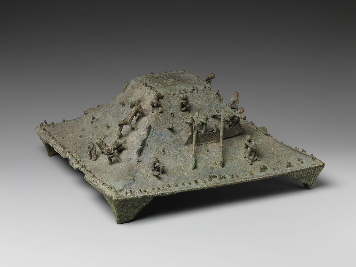 Lid with Figurative Scenes, Bronze, Indonesia (Java, Majapahit?)