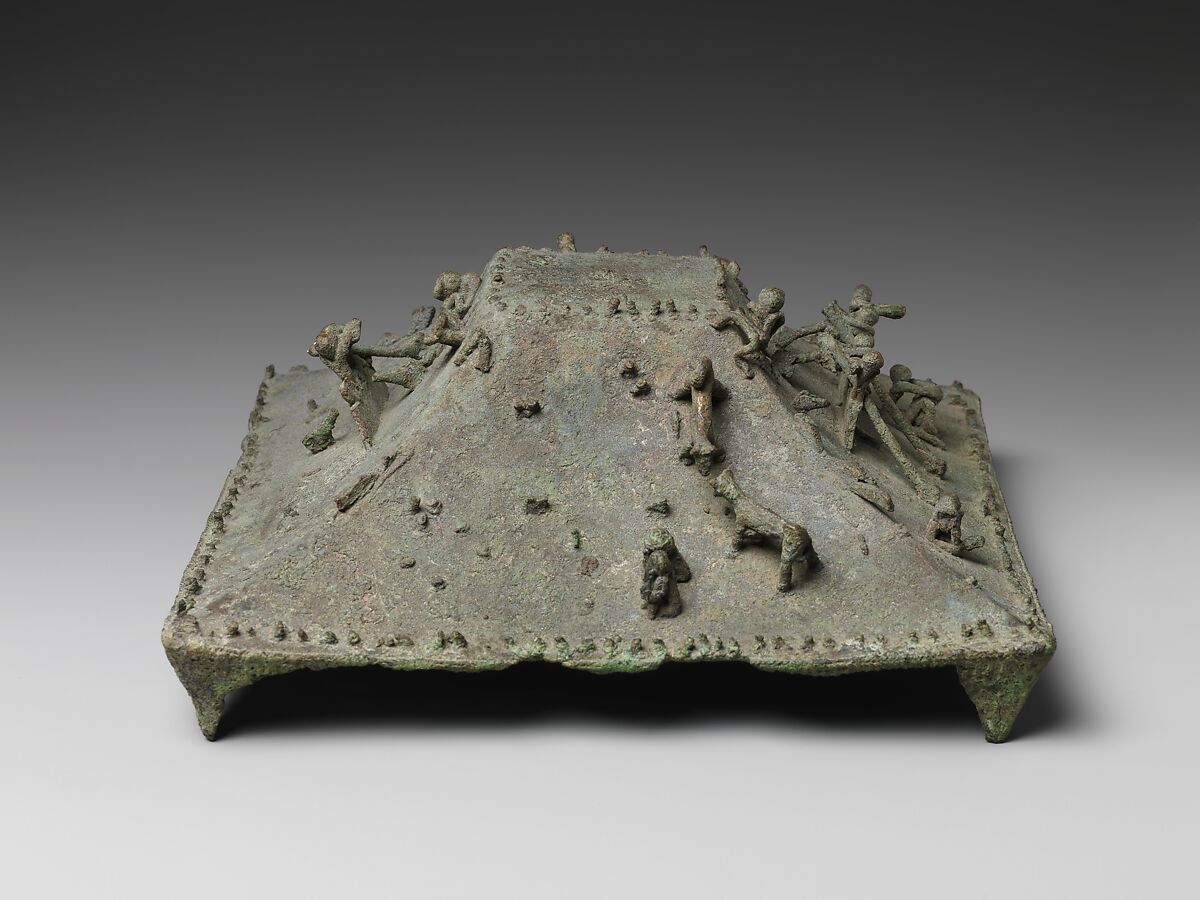 Lid with Figurative Scenes, Bronze, Indonesia (Java, Majapahit?)