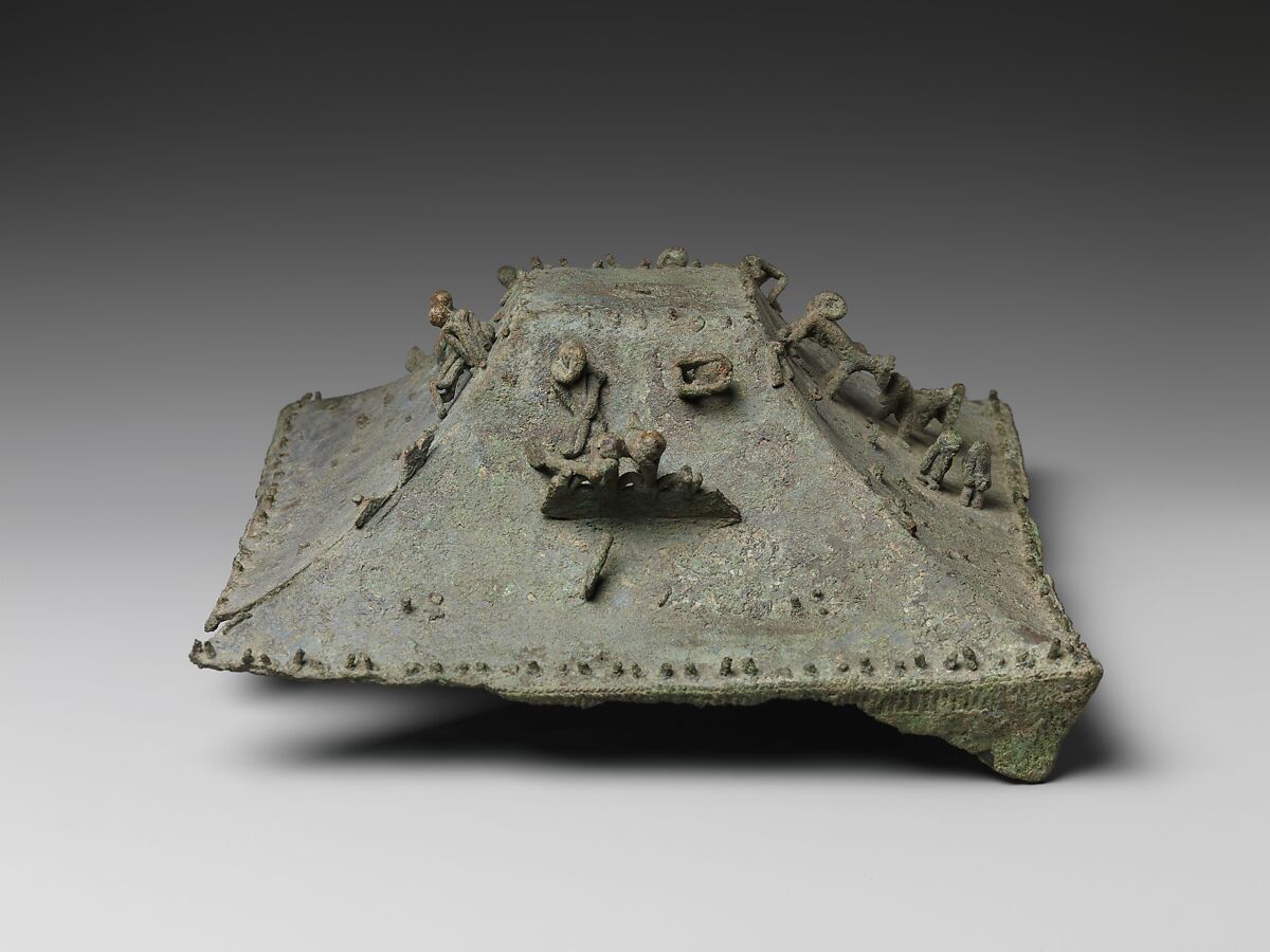 Lid with Figurative Scenes, Bronze, Indonesia (Java, Majapahit?)