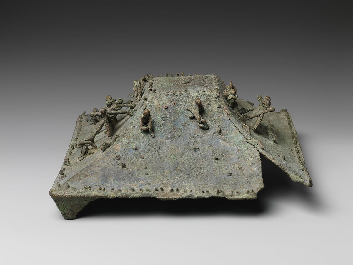 Lid with Figurative Scenes, Bronze, Indonesia (Java, Majapahit?)